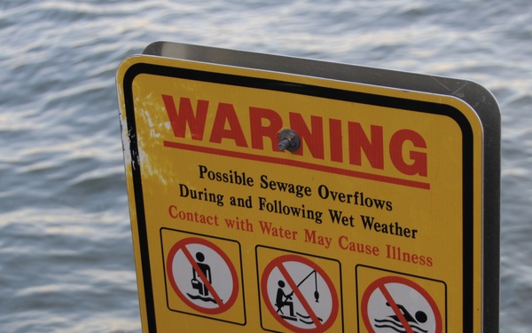 Hazardous waste sign at Hudson River