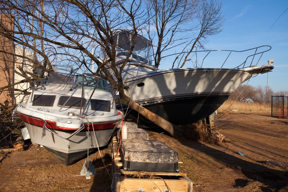 Damaged boats swept onshore by Hurricane Sandy on Staten Island