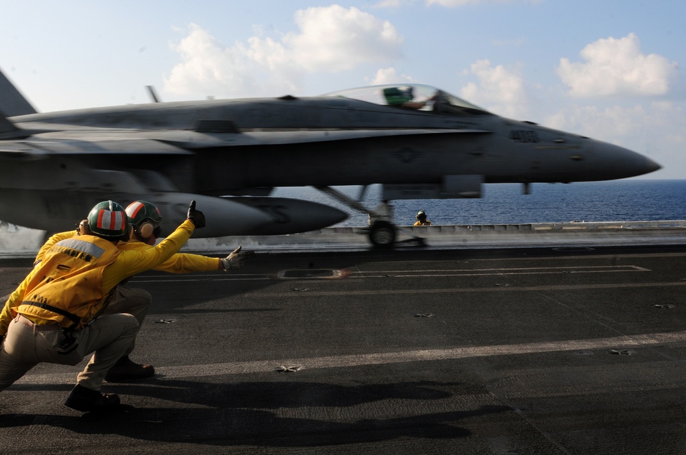 Launching an F/A-18C Hornet