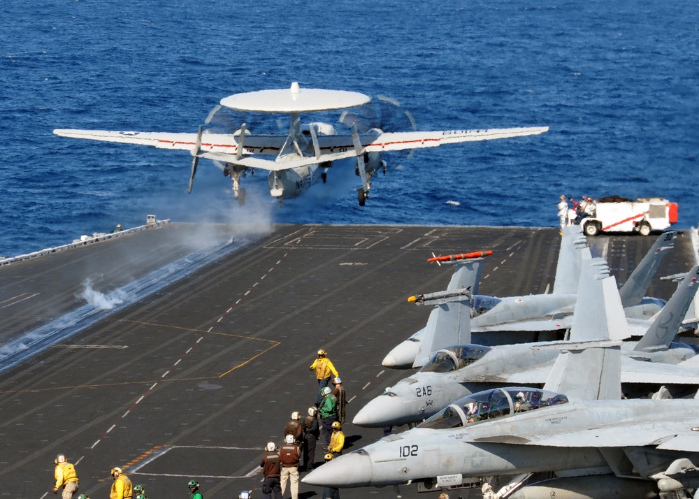 E-2C Hawkeye launches from USS Nimitz