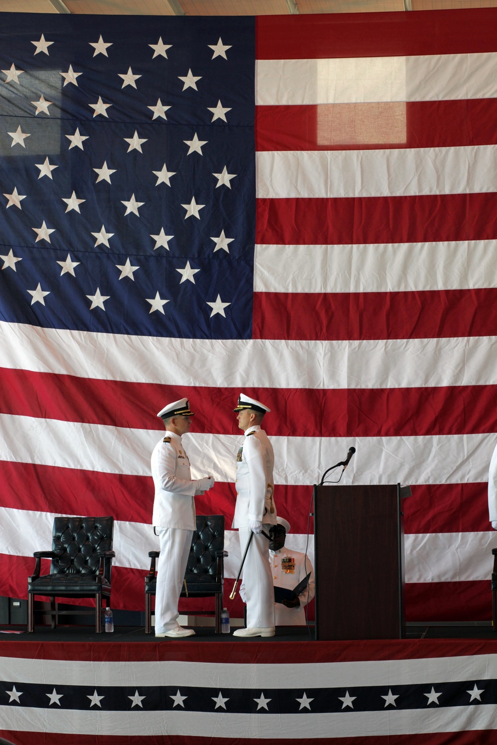 Cmdr. Brad L. Arthur relieves Cmdr. Brian K. Pummill as commanding officer of Helicopter Sea Combat Squadron 9 at change of command ceremony