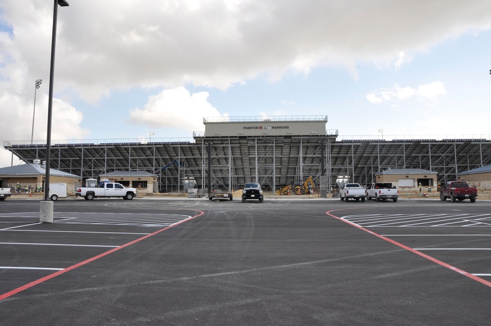 The parking lot, entry to the new Prichard Stadium