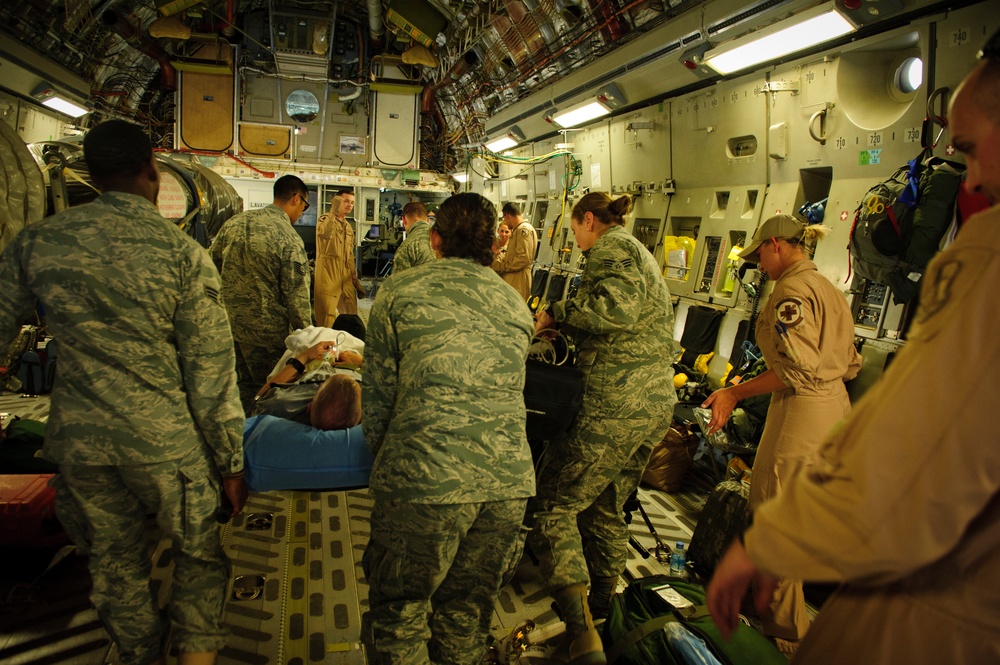 C-17 Globemaster III medical evacuation flight mission