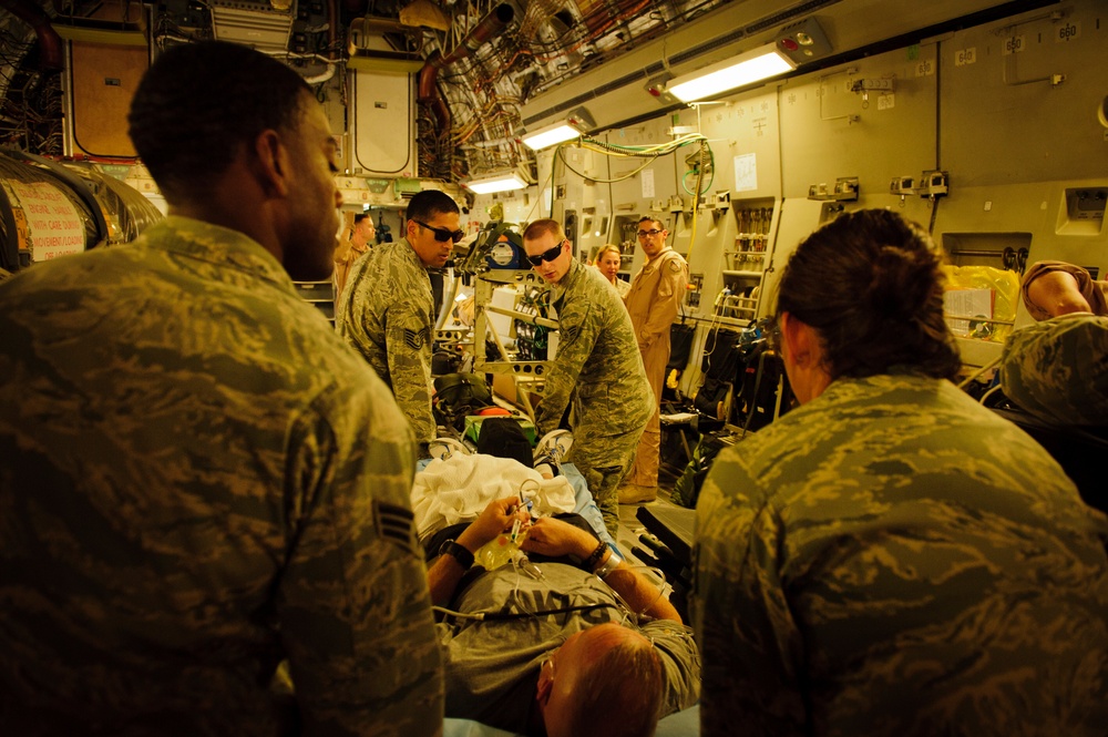 C-17 Globemaster III medical evacuation flight mission