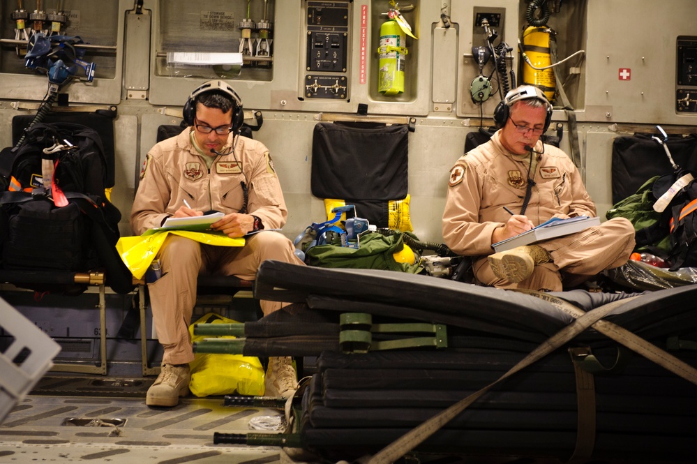 C-17 Globemaster III medical evacuation flight mission