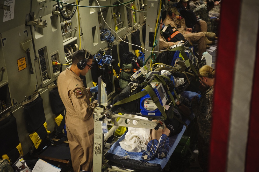 C-17 Globemaster III medical evacuation flight mission