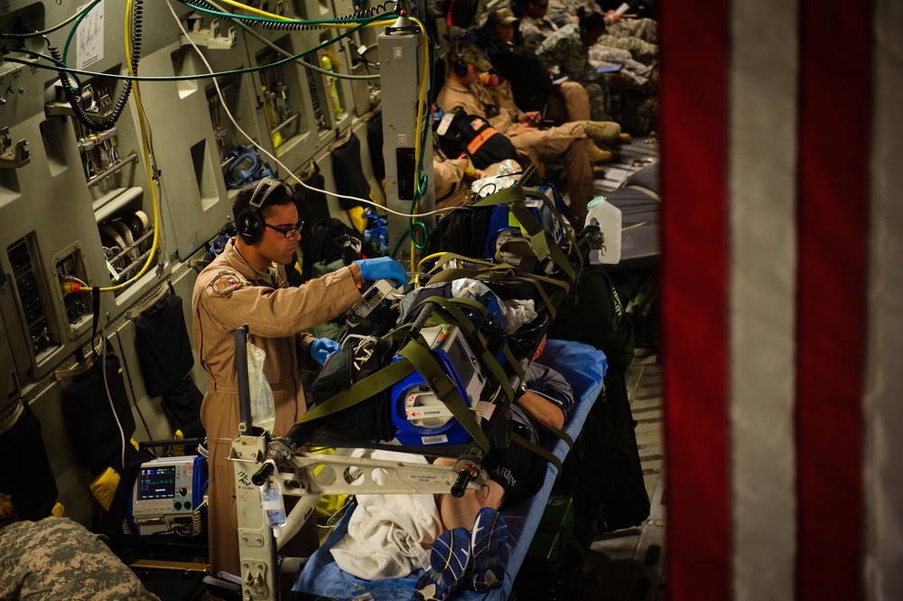 C-17 Globemaster III medical evacuation flight mission