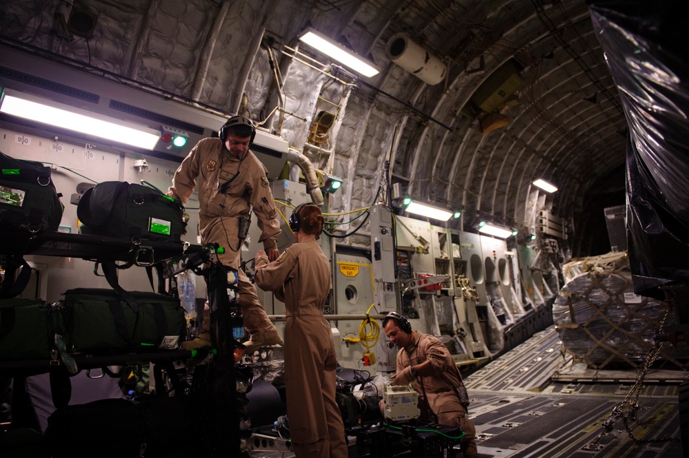 C-17 Globemaster III medical evacuation flight mission