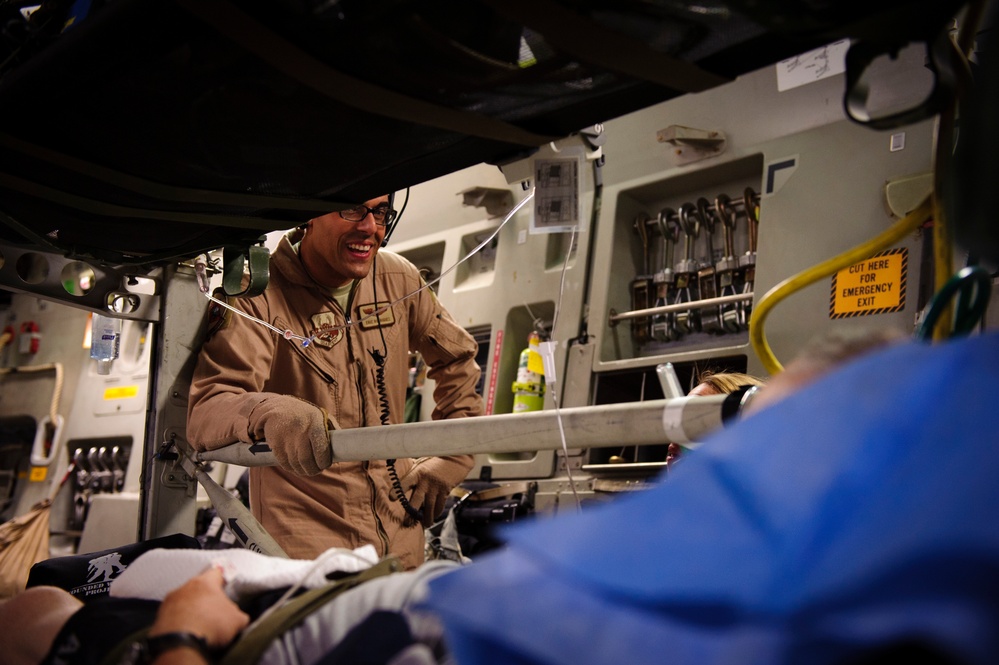 C-17 Globemaster III medical evacuation flight mission