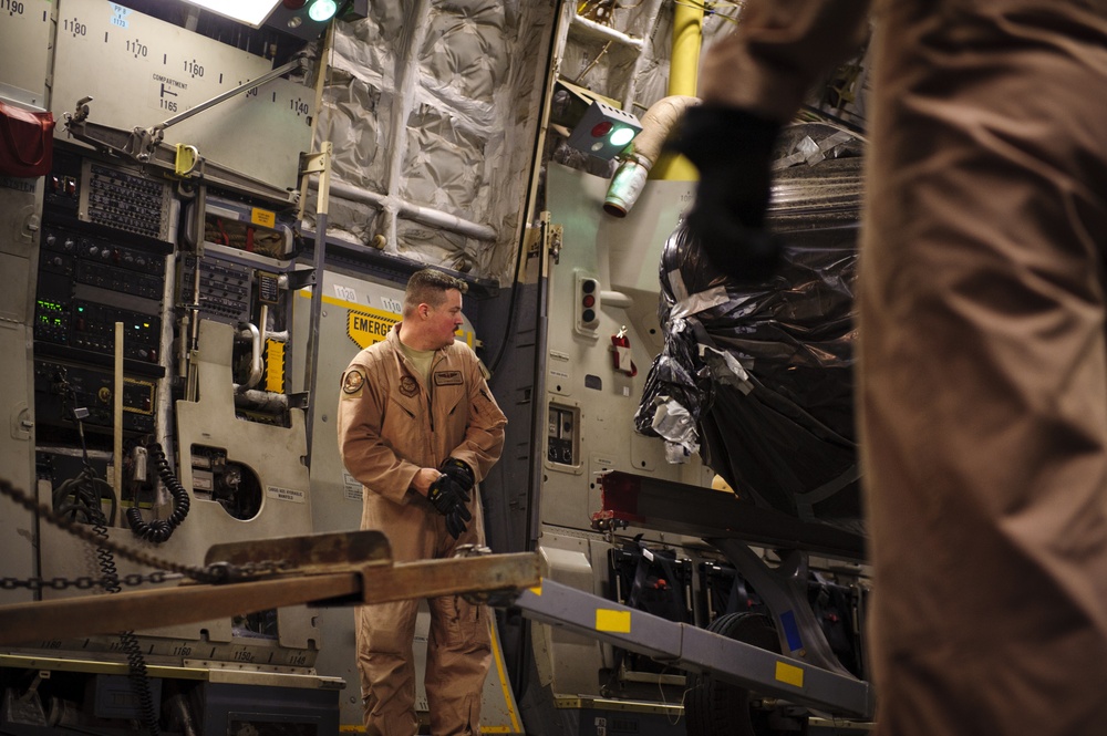 C-17 Globemaster III medical evacuation flight mission