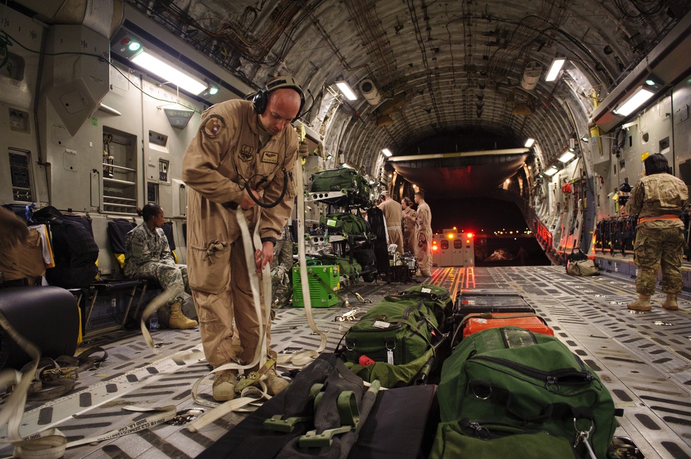 C-17 Globemaster III medical evacuation flight mission