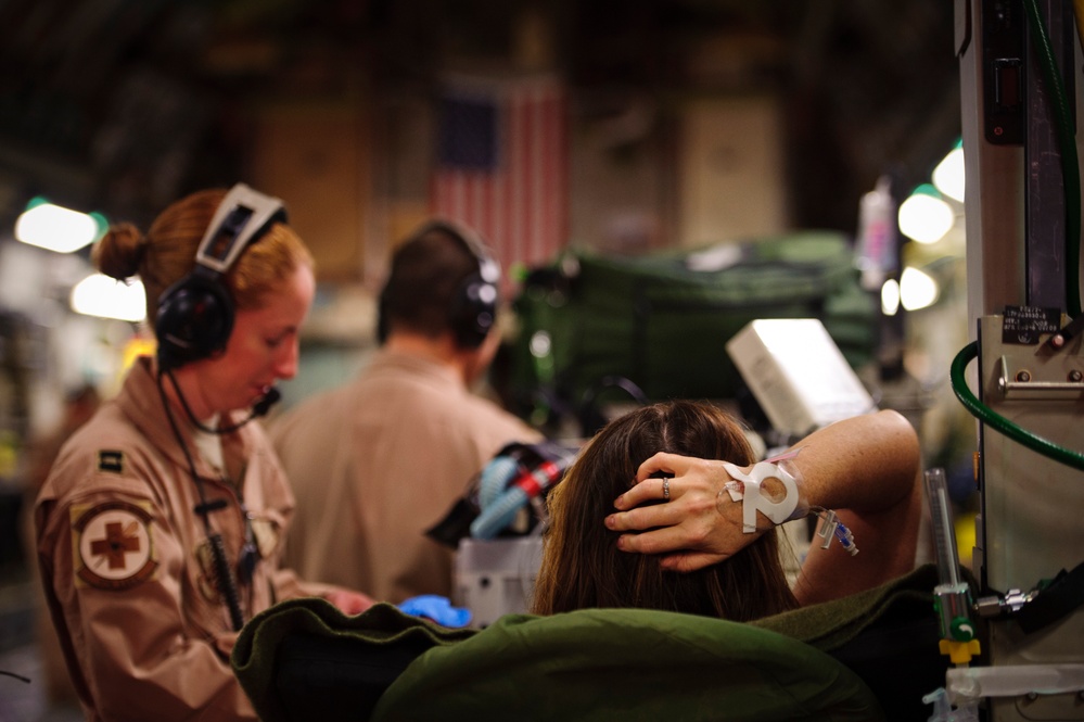 C-17 Globemaster III medical evacuation flight mission