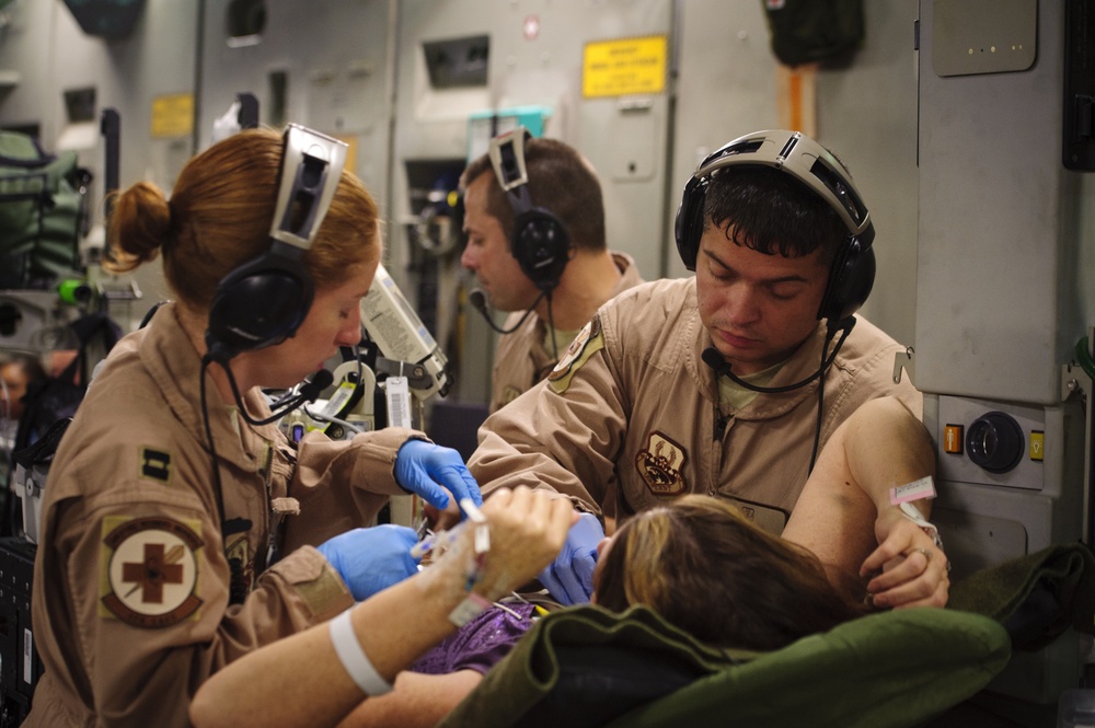 C-17 Globemaster III medical evacuation flight mission