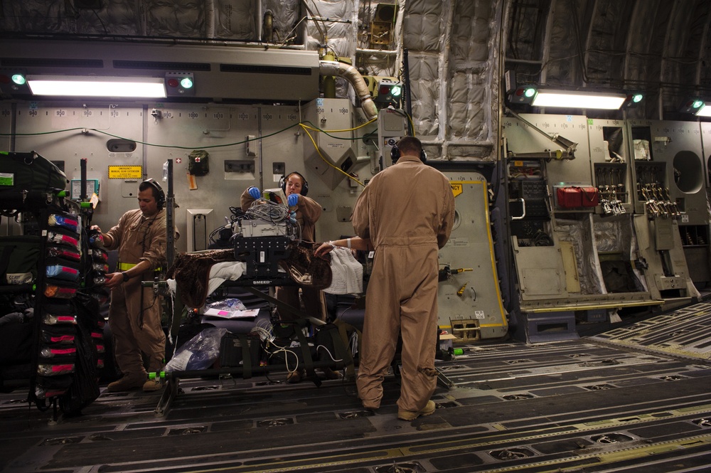 C-17 Globemaster III medical evacuation flight mission