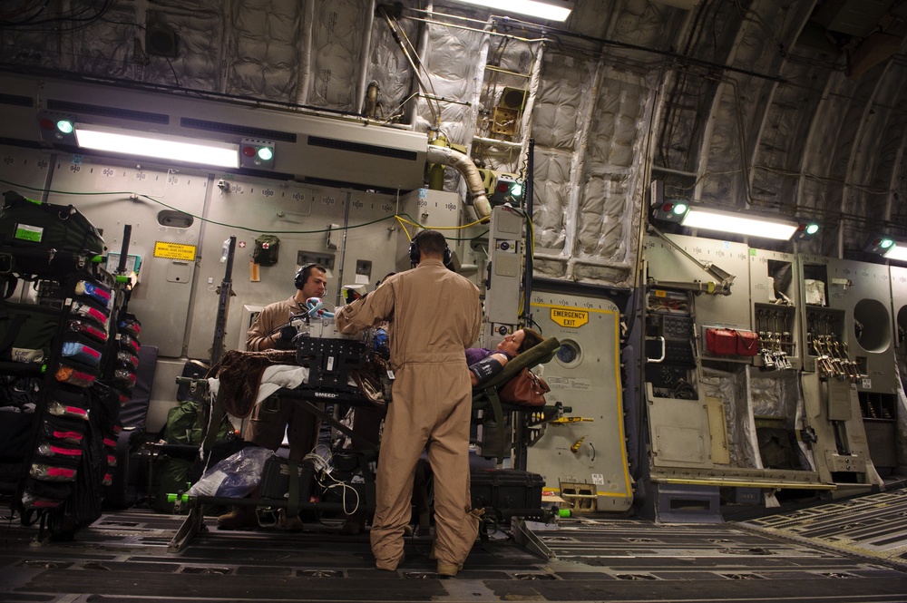 C-17 Globemaster III medical evacuation flight mission