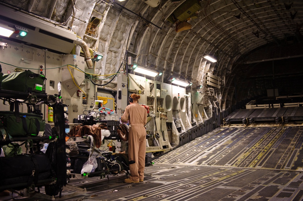 C-17 Globemaster III medical evacuation flight mission