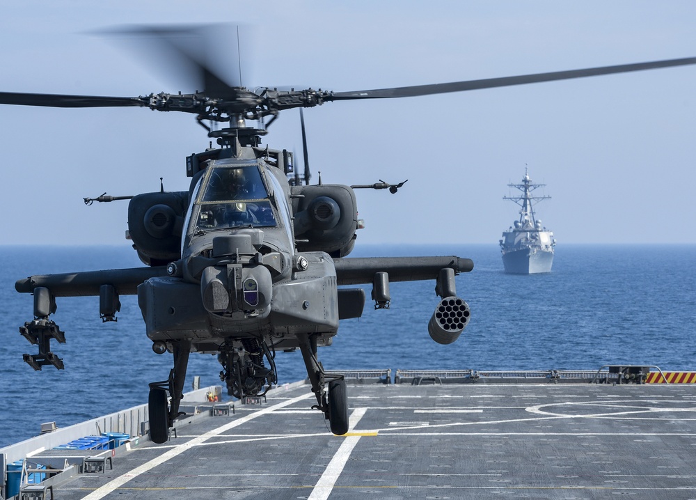 Army Apache helicopters aboard USS Ponce