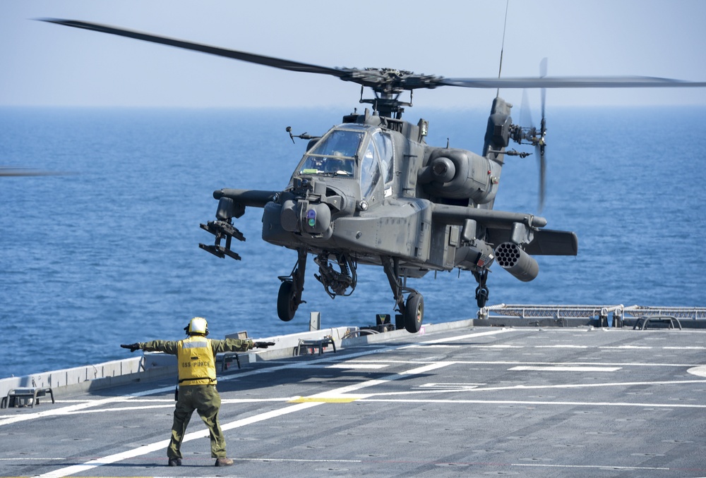 Army Apache helicopters aboard USS Ponce