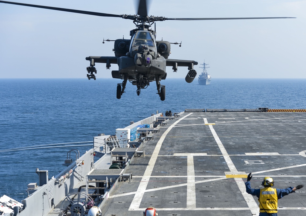 Army Apache helicopters aboard USS Ponce