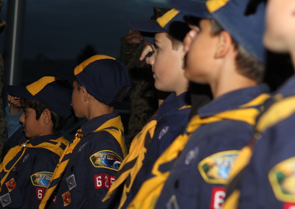 Wolf Scouts experience colors aboard Marine air station