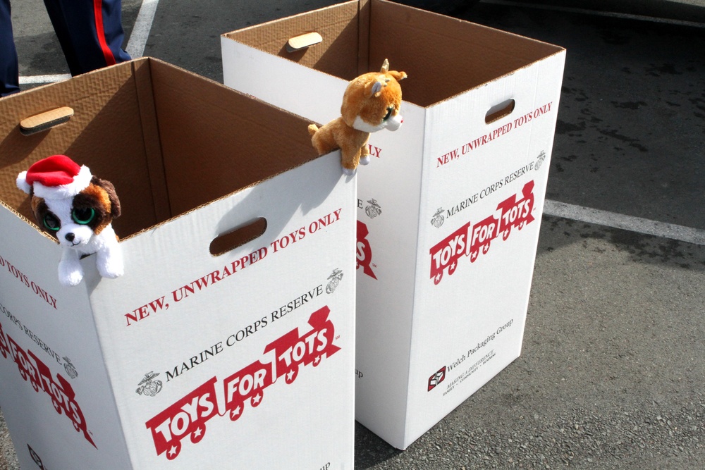 Marines collect Toys for Tots at USS Midway
