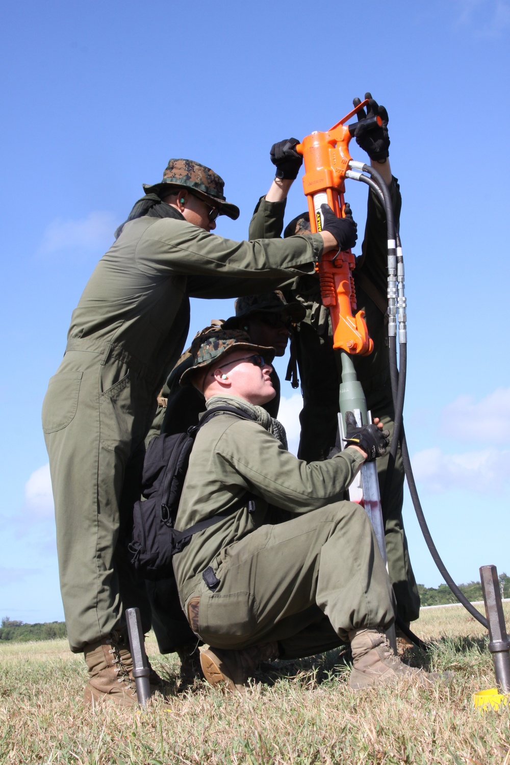 Marines prepare to receive arrested landings on Tinian