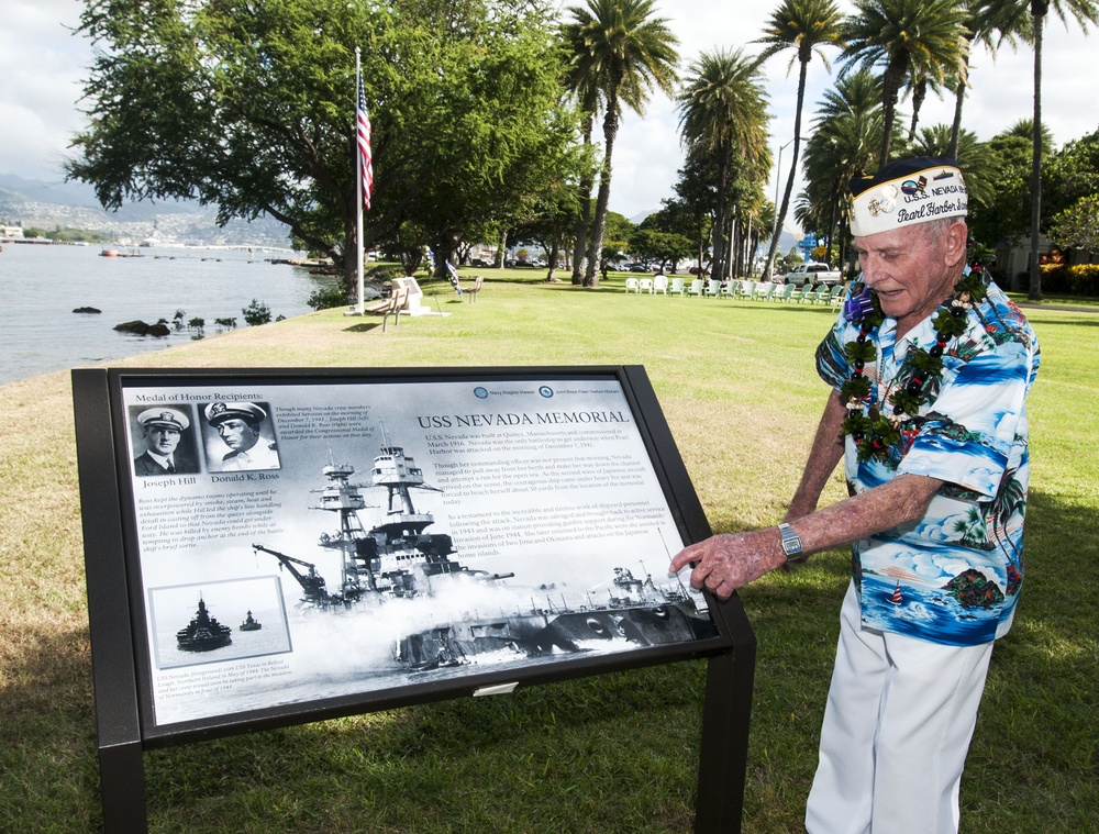 Former sailor visits USS Nevada wayside exhibit