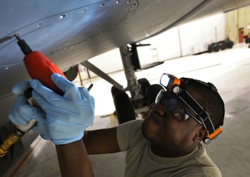 Fuels Airmen clean out tanker