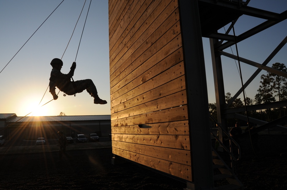 Rappelling at sunset