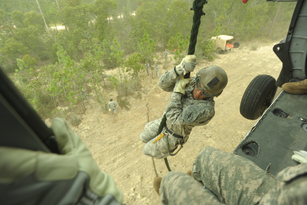 Rappelling out of a UH-60