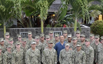 President Barack Obama poses with Seabees
