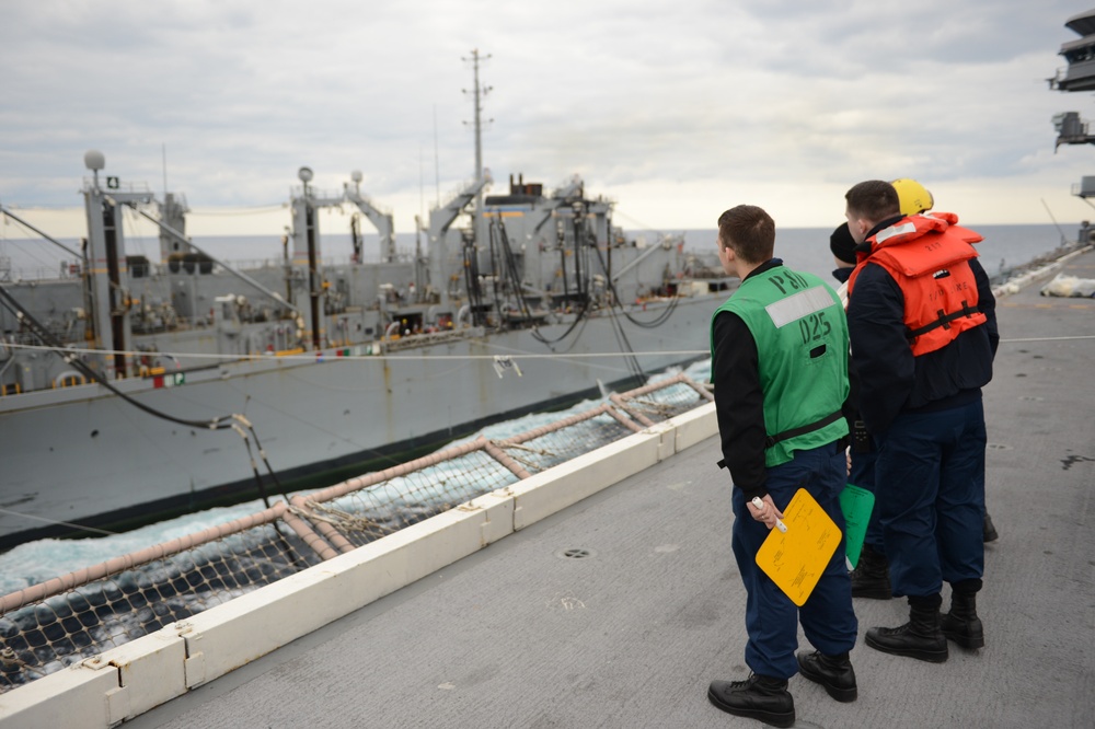 USS George HW Bush conducting training and carrier qualifications in the Atlantic Ocean