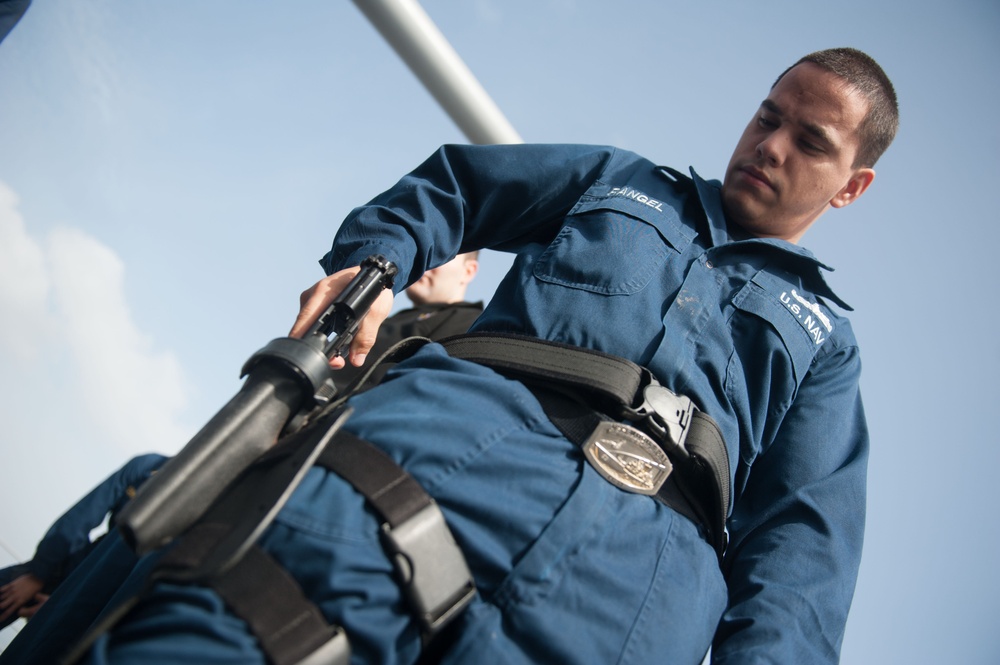 USS Mobile Bay dry fire weapons training
