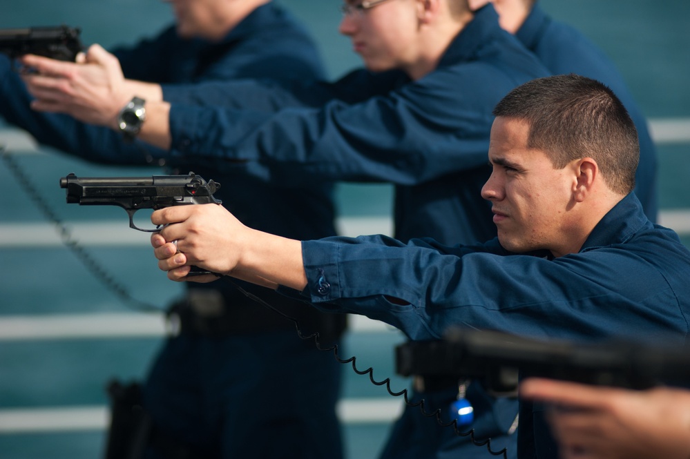 USS Mobile Bay dry fire weapons training