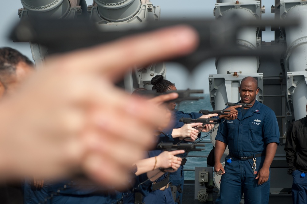 USS Mobile Bay dry fire weapons training