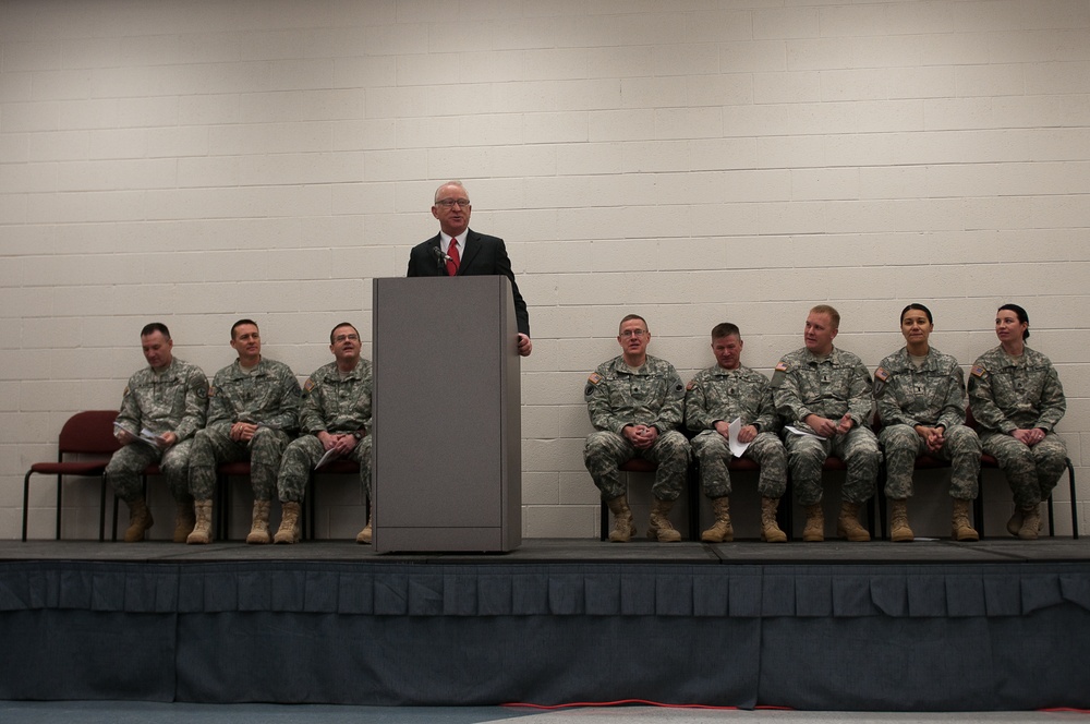 Distinguished guest speakers of the 889th Transportation Detachment deployment ceremony