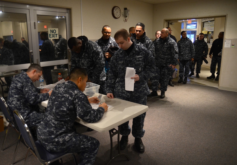 Naval Air Facility Misawa sailors take E-7 Exam