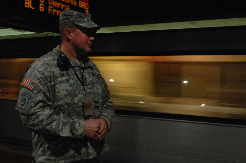 Tennessee National Guard members provide metro security during the 57th Presidential Inauguration