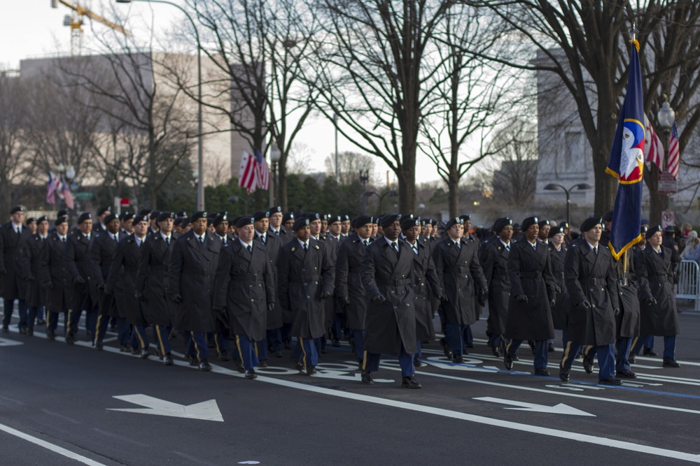United States Army Reserve Command soldiers march for millions during the 57th Presidential Inaugural Parade