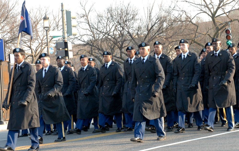 Soldiers from the 273rd Military Police Company in Washington, D.C. march in the inaugural parade