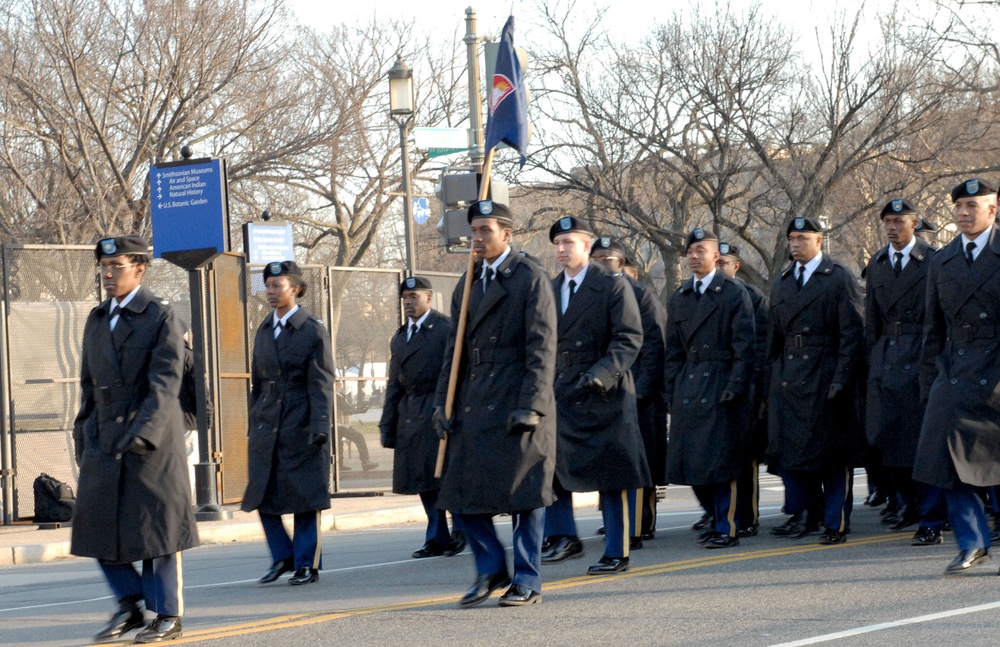 Soldiers from the 273rd Military Police Company in Washington, D.C. march in the inaugural parade