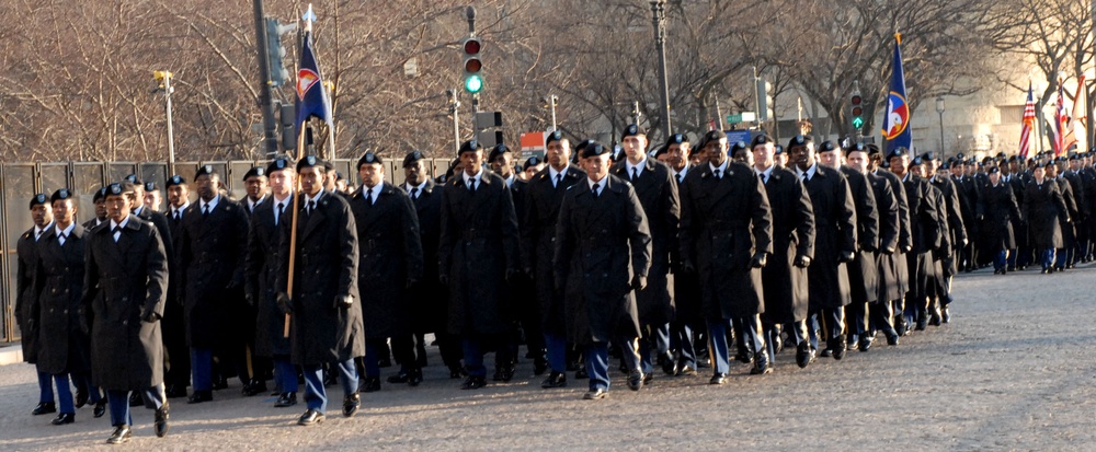 Soldiers from the 273rd Military Police Company in Washington, D.C. march in the inaugural parade