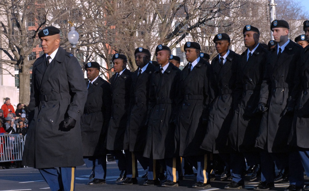 Soldiers from the 273rd Military Police Company in Washington, D.C. march in the inaugural parade