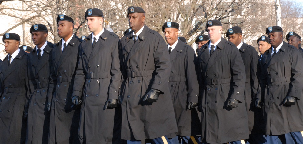 Soldiers from the 273rd Military Police Company in Washington, D.C. march in the inaugural parade