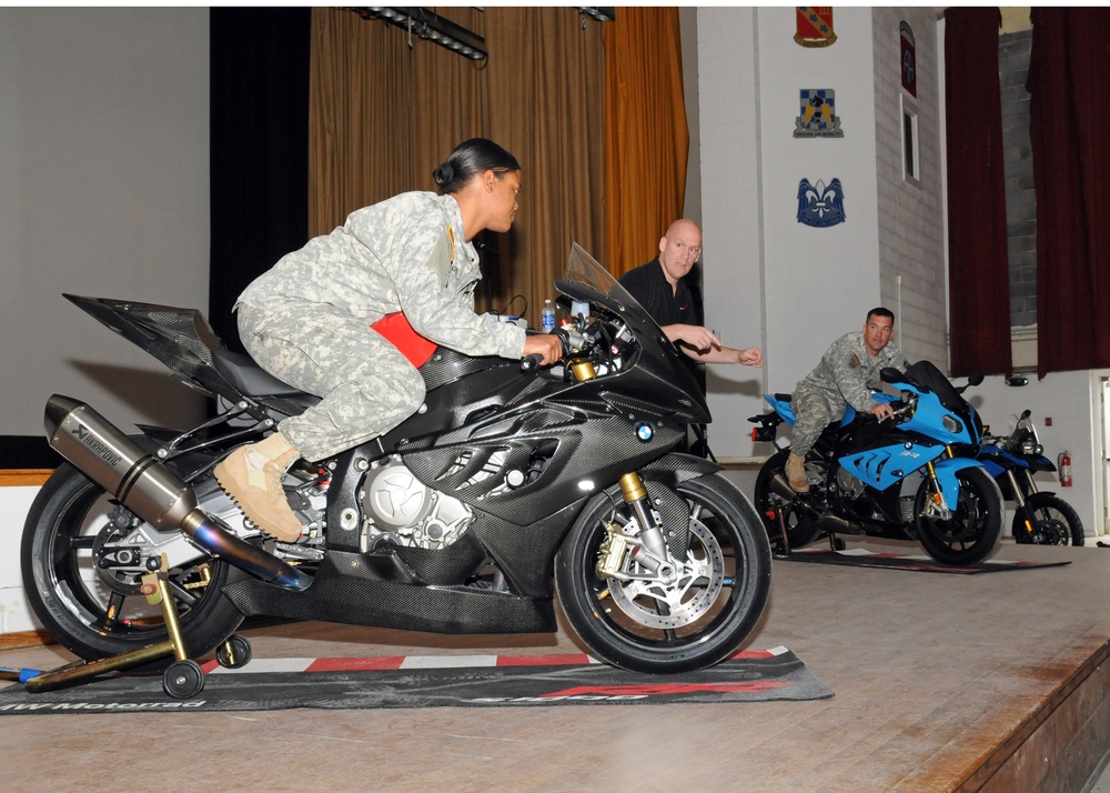BMW factory rider explains motorcycle safety, techniques to service members