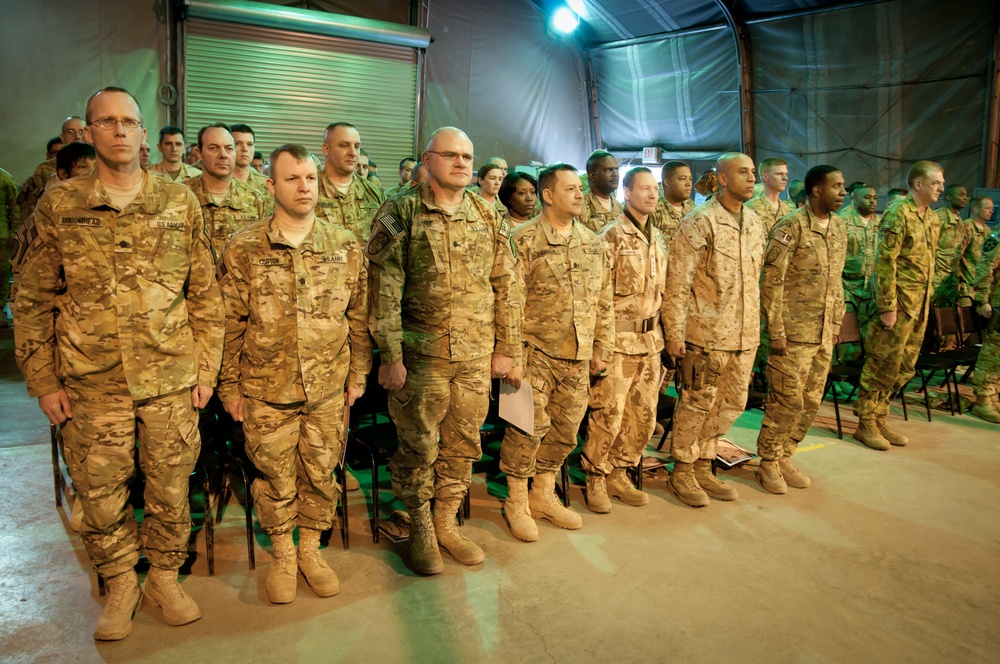 16th Sustainment Brigade soldiers honored with combat patch ceremony