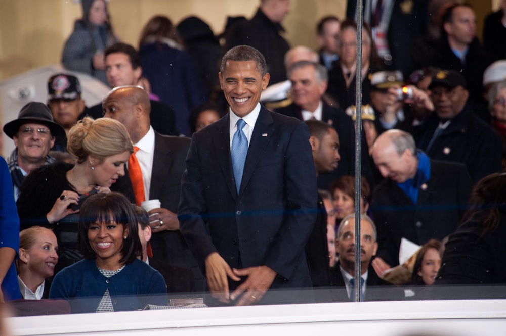 President and first lady wave to performers at 57th Inaugural Parade