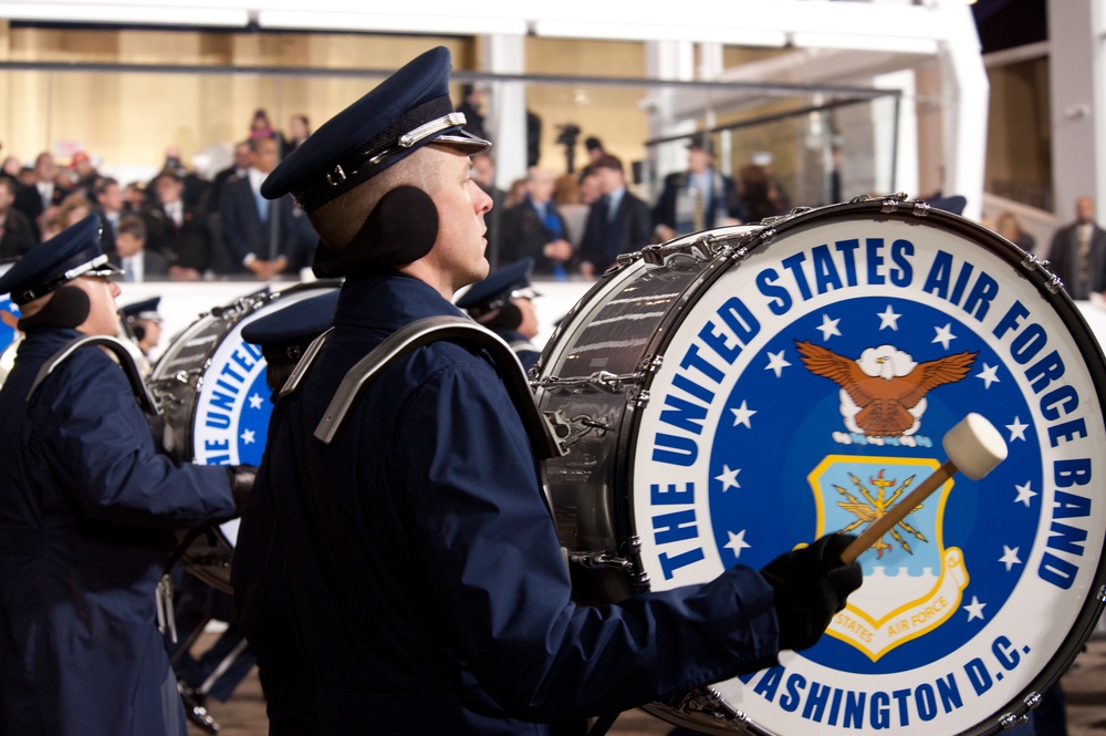 United States Air Force Band passes presidential reviewing stand