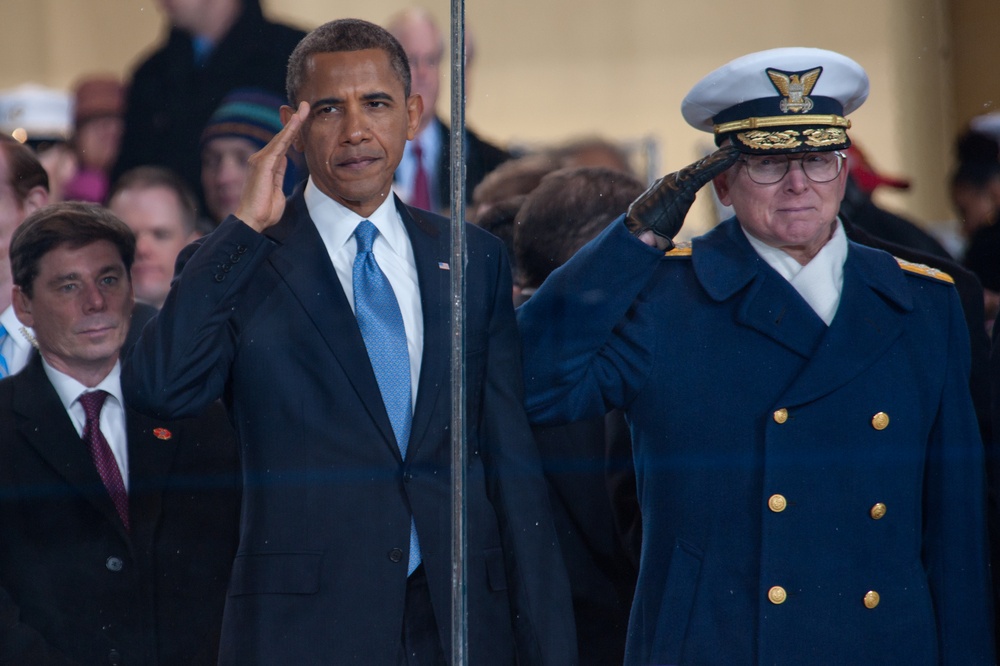 President Obama salutes the United States Coast Guard