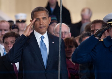 President Obama salutes the United States Coast Guard
